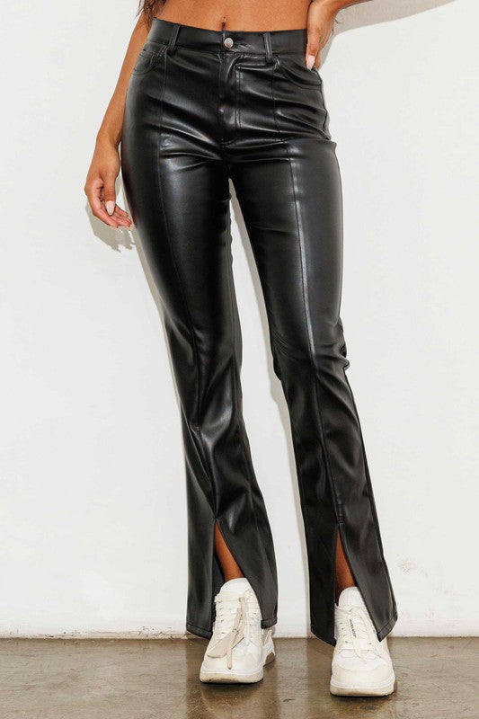 Megan Vegan Leather Front Slit Bootcut