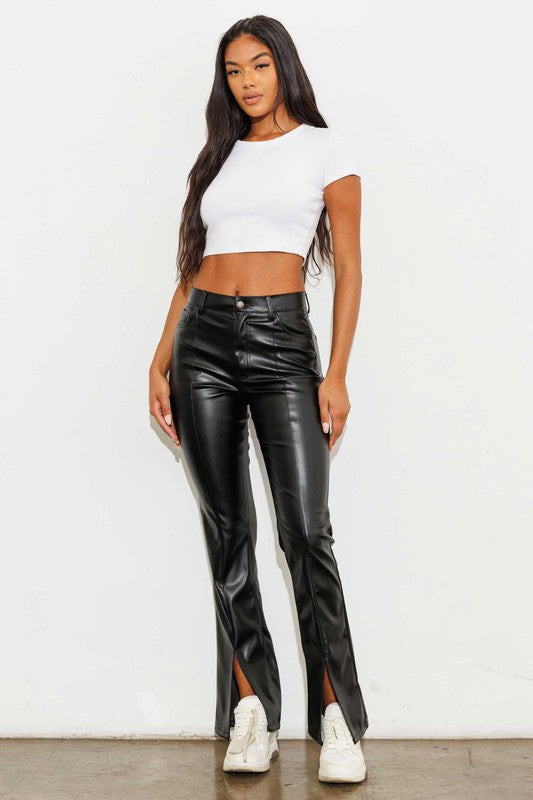 Megan Vegan Leather Front Slit Bootcut