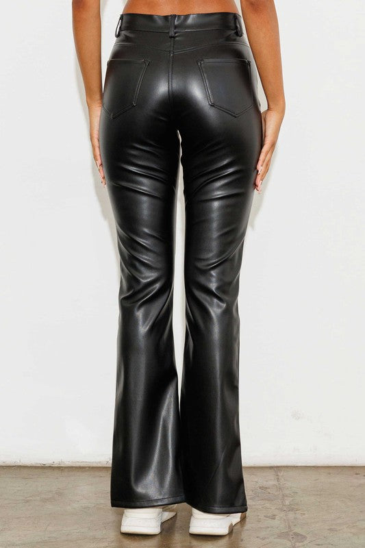 Megan Vegan Leather Front Slit Bootcut