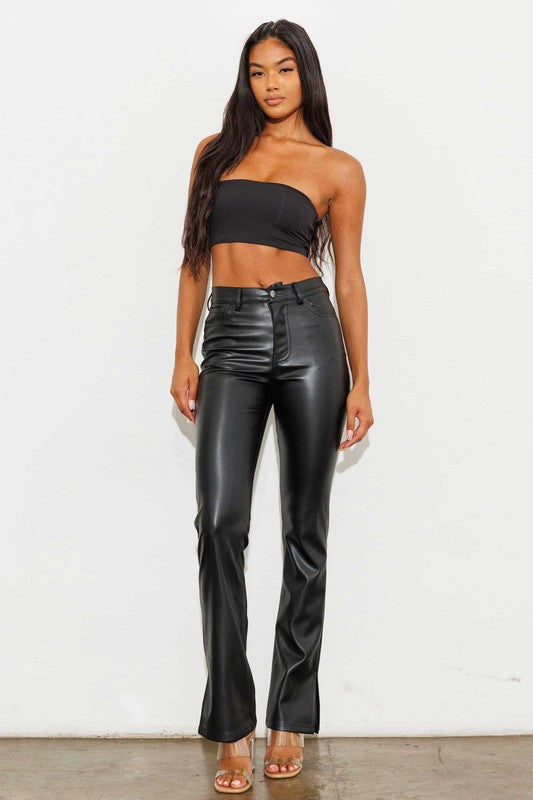 Megan Vegan Leather Slit Bootcut Pants